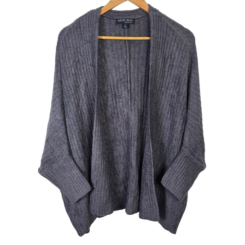 Barefoot Dreams CozyChic Lite Ribbed‎ Shrug Cardigan Carbon Gray 1X